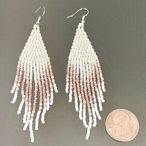Hand Beaded Warm White Copper Gradient Chandelier Tassel Dangle Earrings New